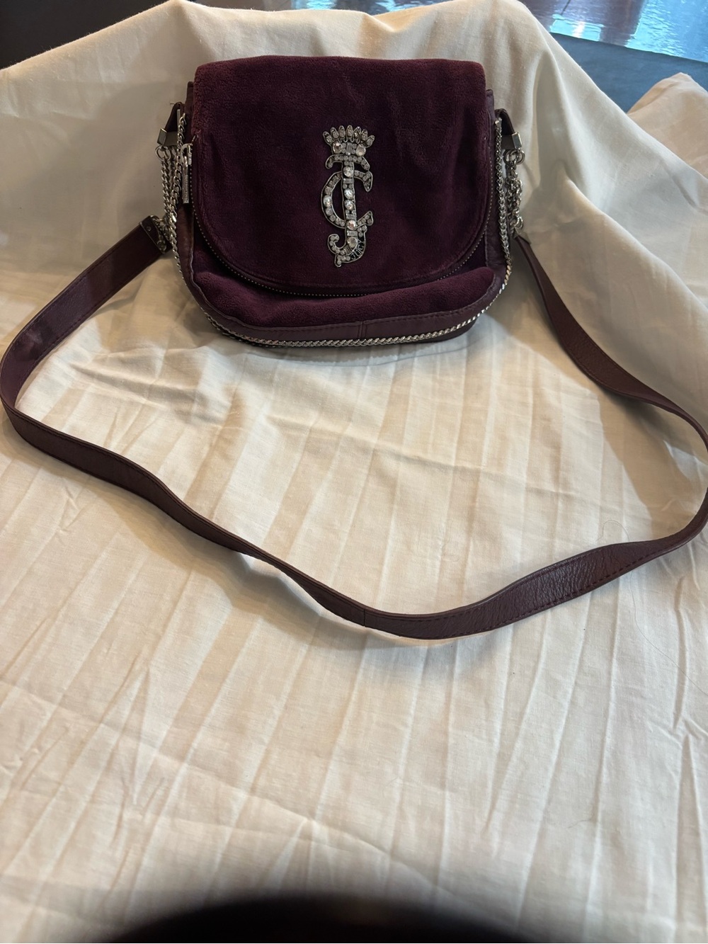 Juicy Couture VelourRhinestone Crossbody Bag Purse Bag Y2K Rhinestone Missing
